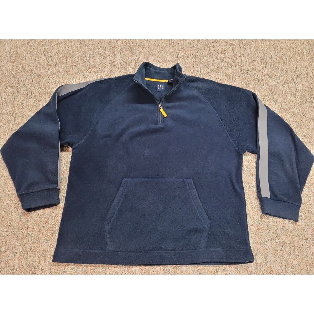 Gap Quarter Zip Fleece Pullover Mens Large Navy Blue Side Stripe Y2K Retro